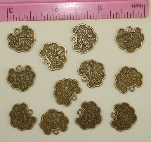12 - Bronze Chinese Coin Charms  - Long Life & Wealth